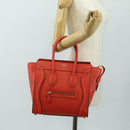 CELINE Luggage Micro Shopper Hand Bag Leather Orange Silver Auth 181472SM-27