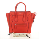 CELINE Luggage Micro Shopper Hand Bag Leather Orange Silver Auth 181472SM-12