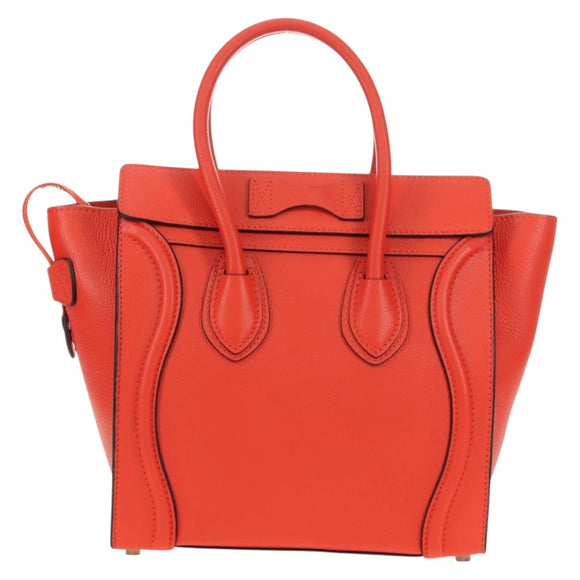 CELINE Luggage Micro Shopper Hand Bag Leather Orange Silver Auth 181472SM