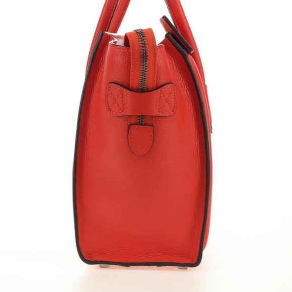 CELINE Luggage Micro Shopper Hand Bag Leather Orange Silver Auth 181472SM