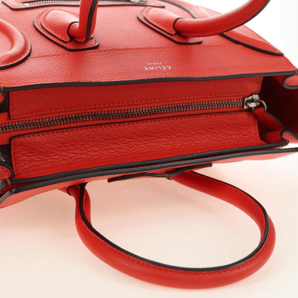 CELINE Luggage Micro Shopper Hand Bag Leather Orange Silver Auth 181472SM