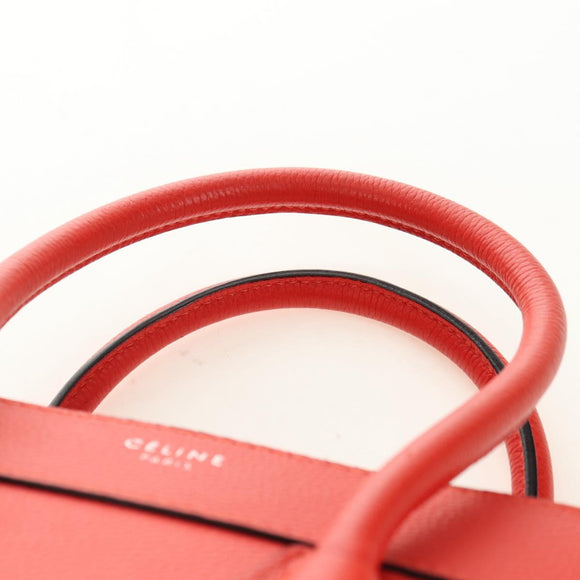 CELINE Luggage Micro Shopper Hand Bag Leather Orange Silver Auth 181472SM