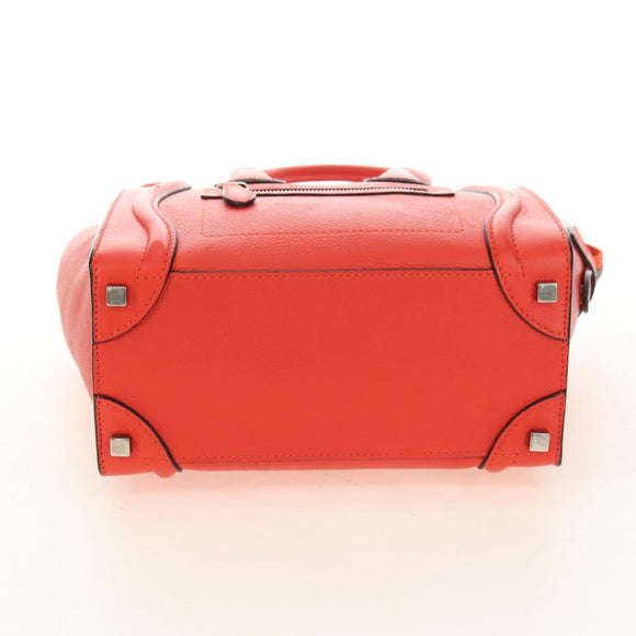 CELINE Luggage Micro Shopper Hand Bag Leather Orange Silver Auth 181472SM