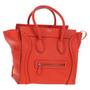 CELINE Luggage Mini Shopper Hand Bag Leather Orange Silver Auth 181473SAM-1