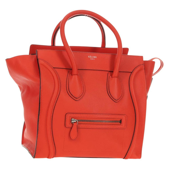 CELINE Luggage Mini Shopper Hand Bag Leather Orange Silver Auth 181473SAM