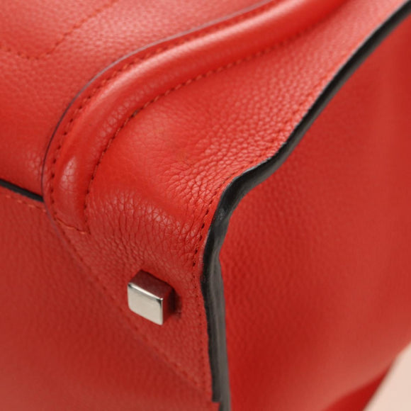 CELINE Luggage Mini Shopper Hand Bag Leather Orange Silver Auth 181473SAM