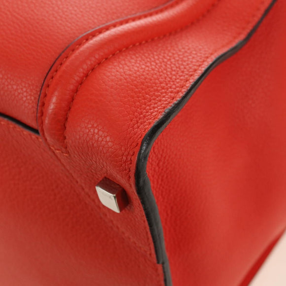 CELINE Luggage Mini Shopper Hand Bag Leather Orange Silver Auth 181473SAM