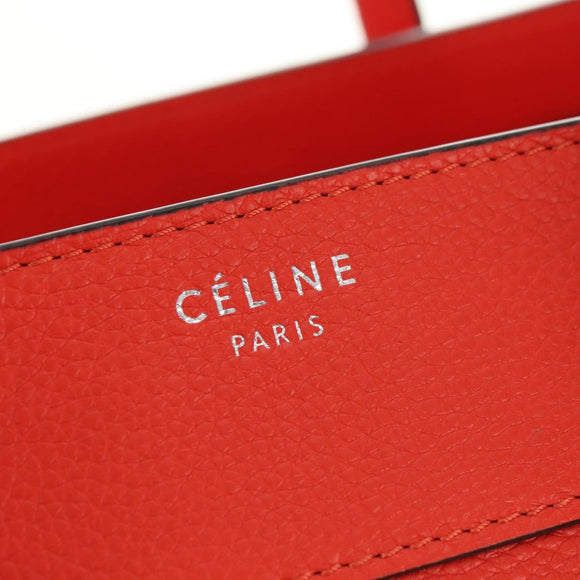 CELINE Luggage Mini Shopper Hand Bag Leather Orange Silver Auth 181473SAM