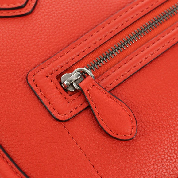 CELINE Luggage Mini Shopper Hand Bag Leather Orange Silver Auth 181473SAM