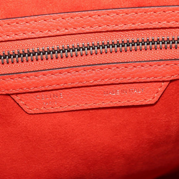 CELINE Luggage Mini Shopper Hand Bag Leather Orange Silver Auth 181473SAM