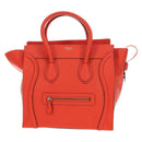 CELINE Luggage Mini Shopper Hand Bag Leather Orange Silver Auth 181473SAM-2