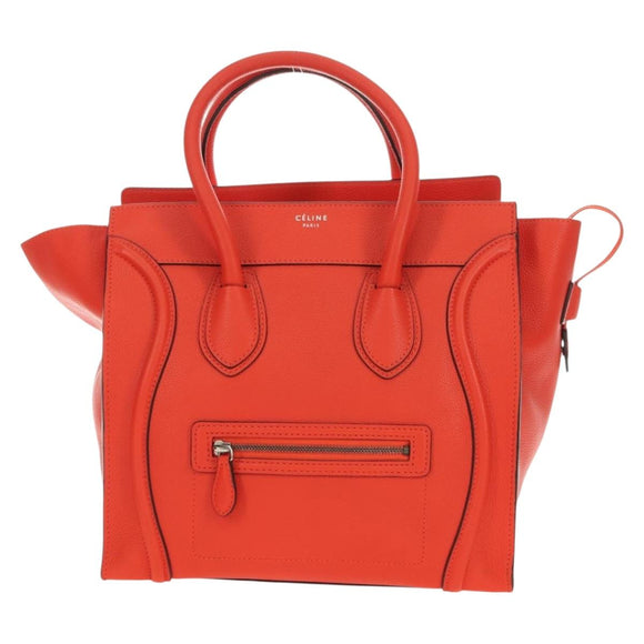 CELINE Luggage Mini Shopper Hand Bag Leather Orange Silver Auth 181473SAM