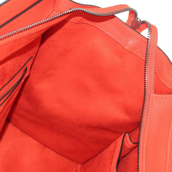 CELINE Luggage Mini Shopper Hand Bag Leather Orange Silver Auth 181473SAM