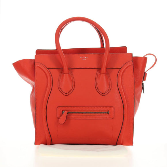 CELINE Luggage Mini Shopper Hand Bag Leather Orange Silver Auth 181473SAM