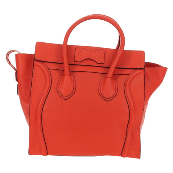 CELINE Luggage Mini Shopper Hand Bag Leather Orange Silver Auth 181473SAM
