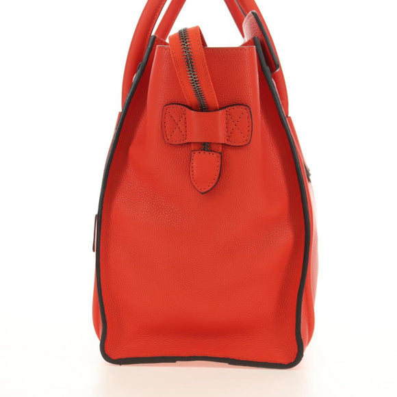 CELINE Luggage Mini Shopper Hand Bag Leather Orange Silver Auth 181473SAM