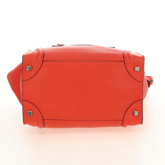 CELINE Luggage Mini Shopper Hand Bag Leather Orange Silver Auth 181473SAM