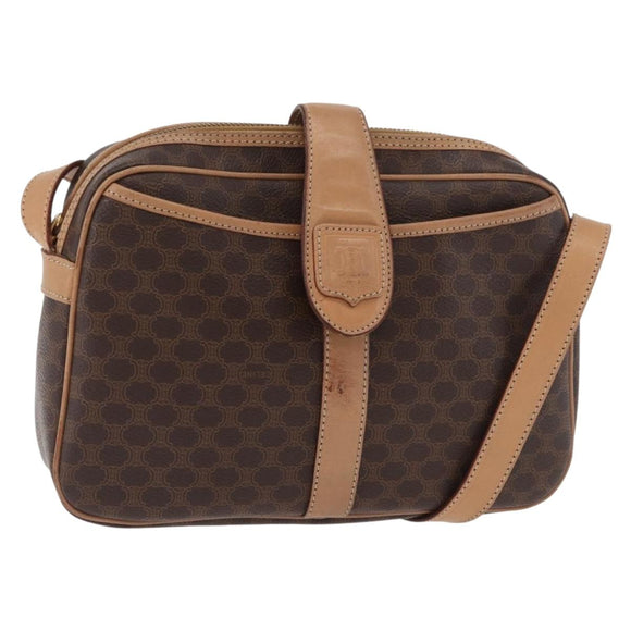 CELINE Macadam Canvas Shoulder Bag PVC Leather Brown Gold Auth 181476A