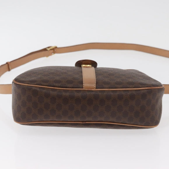 CELINE Macadam Canvas Shoulder Bag PVC Leather Brown Gold Auth 181476A