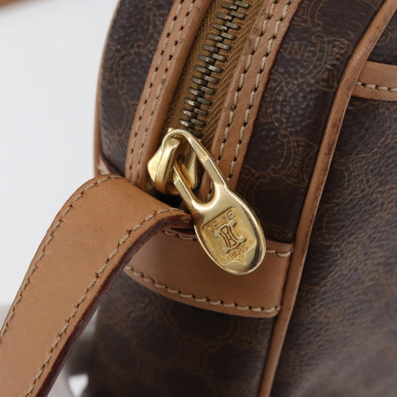CELINE Macadam Canvas Shoulder Bag PVC Leather Brown Gold Auth 181476A