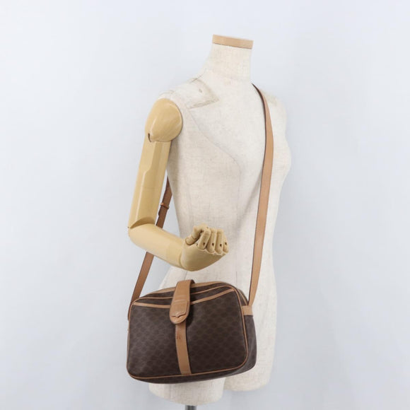 CELINE Macadam Canvas Shoulder Bag PVC Leather Brown Gold Auth 181476A