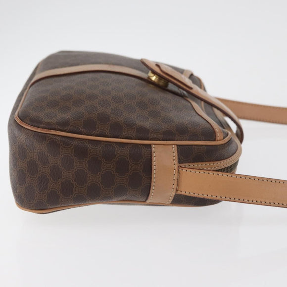 CELINE Macadam Canvas Shoulder Bag PVC Leather Brown Gold Auth 181476A