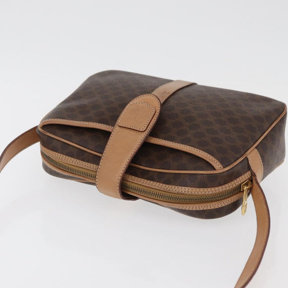 CELINE Macadam Canvas Shoulder Bag PVC Leather Brown Gold Auth 181476A