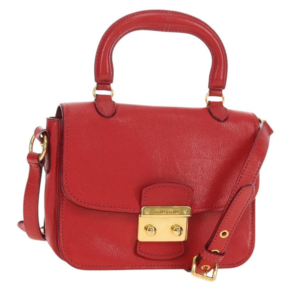 Miu Miu Hand Bag Leather 2way Red Gold Auth 181477V