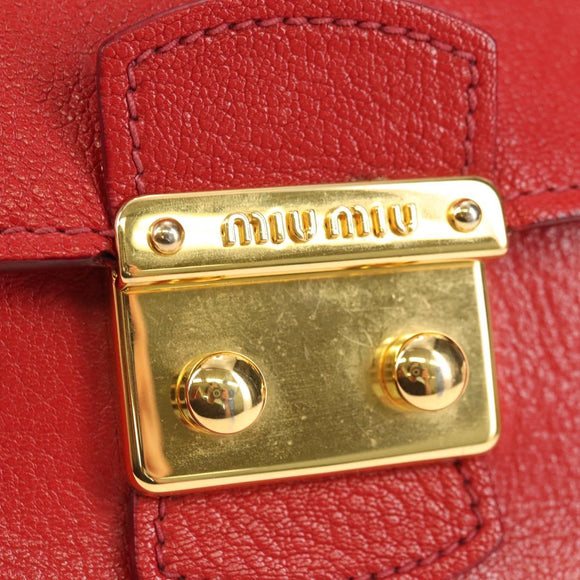 Miu Miu Hand Bag Leather 2way Red Gold Auth 181477V