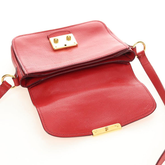 Miu Miu Hand Bag Leather 2way Red Gold Auth 181477V