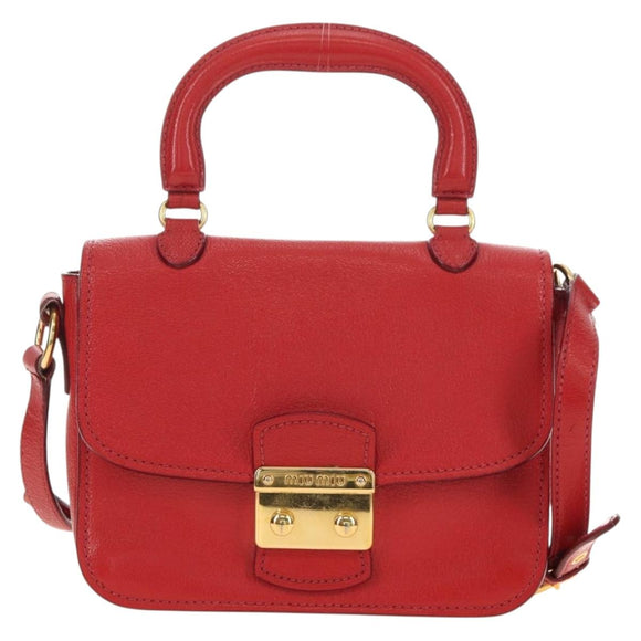 Miu Miu Hand Bag Leather 2way Red Gold Auth 181477V