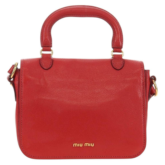 Miu Miu Hand Bag Leather 2way Red Gold Auth 181477V