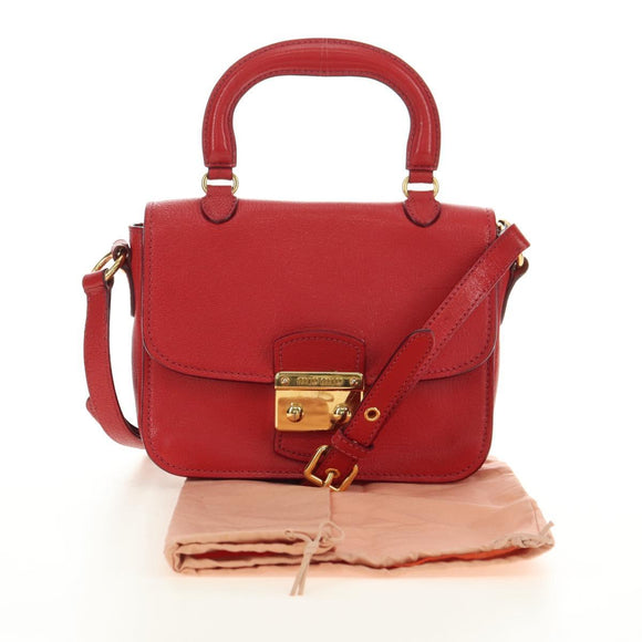 Miu Miu Hand Bag Leather 2way Red Gold Auth 181477V