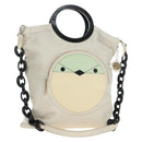 CELINE Chain Shoulder Bag Leather 2way White Silver Auth 181478V-1