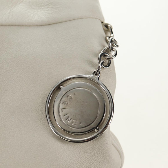 CELINE Chain Shoulder Bag Leather 2way White Silver Auth 181478V