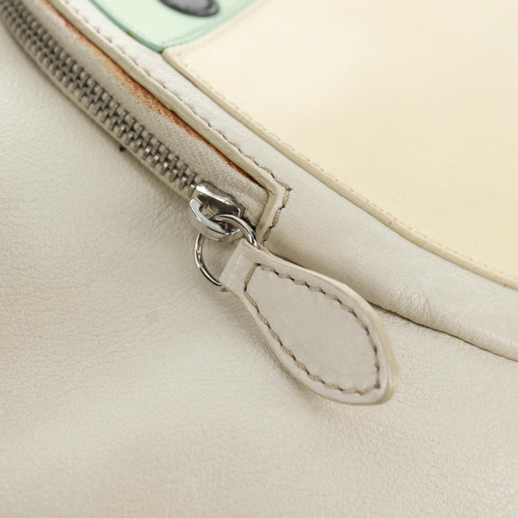 CELINE Chain Shoulder Bag Leather 2way White Silver Auth 181478V