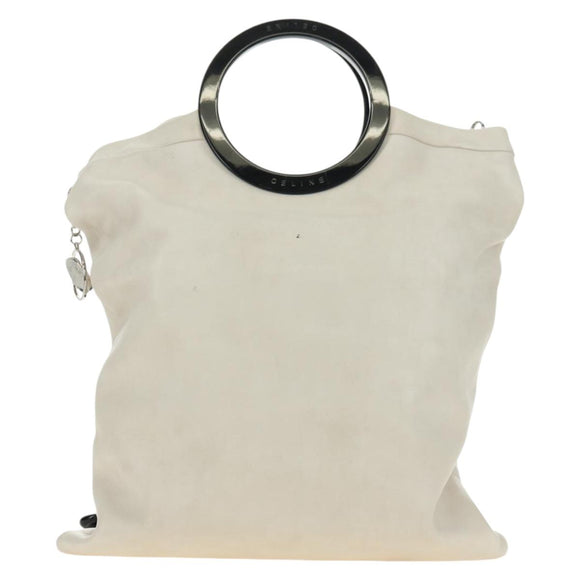 CELINE Chain Shoulder Bag Leather 2way White Silver Auth 181478V