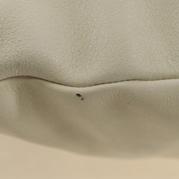 CELINE Chain Shoulder Bag Leather 2way White Silver Auth 181478V