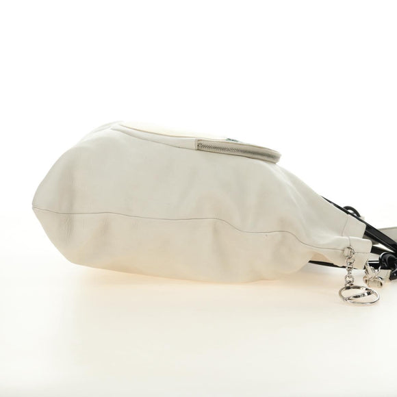 CELINE Chain Shoulder Bag Leather 2way White Silver Auth 181478V