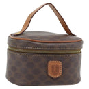 CELINE Macadam Canvas Mini Toilettas PVC Leer Bruin Goud Auth 181480A-1