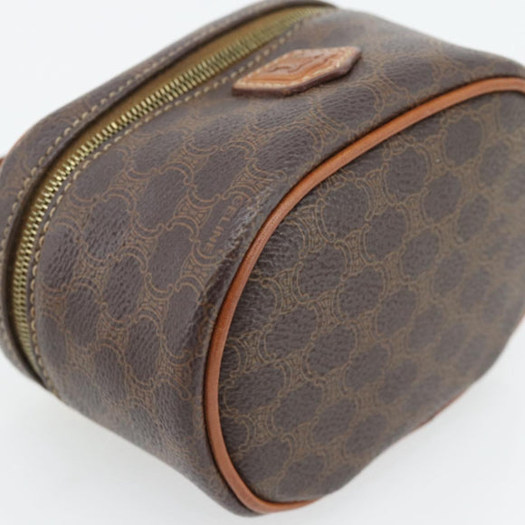 CELINE Macadam Canvas Mini Toilettas PVC Leer Bruin Goud Auth 181480A