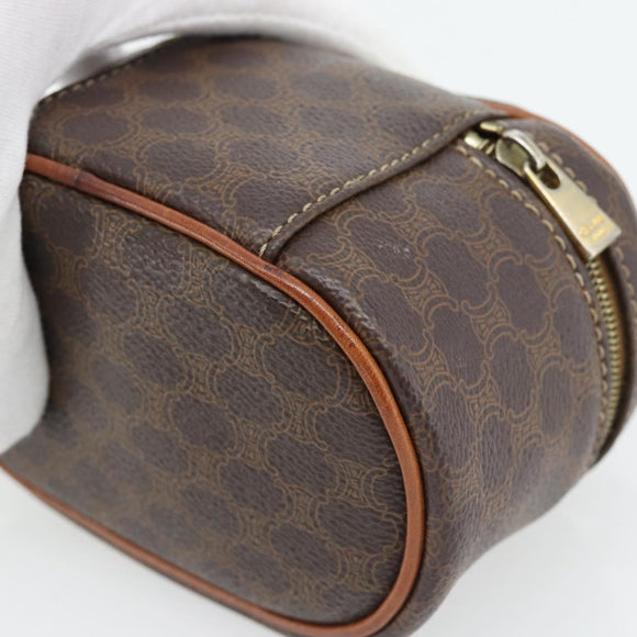 CELINE Macadam Canvas Mini Toilettas PVC Leer Bruin Goud Auth 181480A