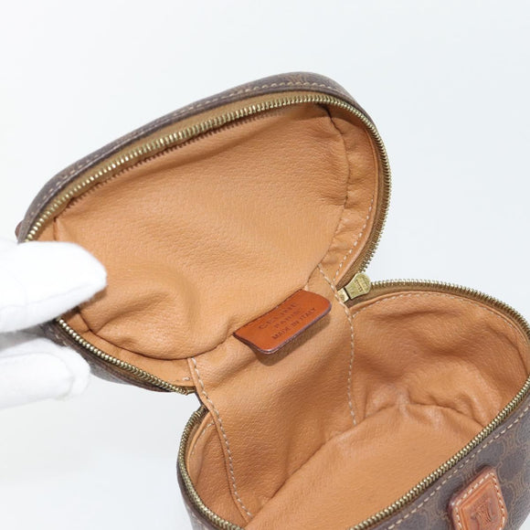 CELINE Macadam Canvas Mini Toilettas PVC Leer Bruin Goud Auth 181480A