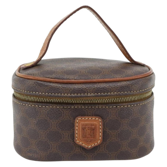 CELINE Macadam Canvas Mini Toilettas PVC Leer Bruin Goud Auth 181480A