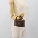 CELINE Macadam Canvas Mini Toilettas PVC Leer Bruin Goud Auth 181480A-21