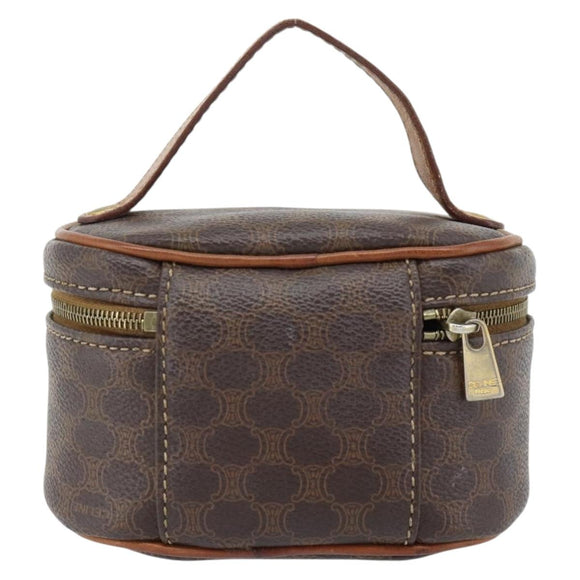 CELINE Macadam Canvas Mini Toilettas PVC Leer Bruin Goud Auth 181480A