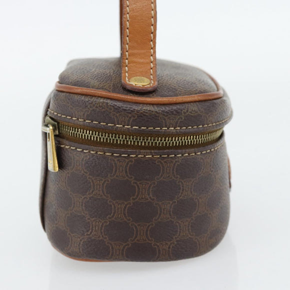 CELINE Macadam Canvas Mini Toilettas PVC Leer Bruin Goud Auth 181480A