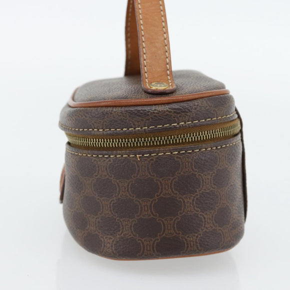 CELINE Macadam Canvas Mini Toilettas PVC Leer Bruin Goud Auth 181480A