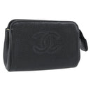 CHANEL COCO Mark Pouch Caviar Skin Black Gold CC Auth 181481-1