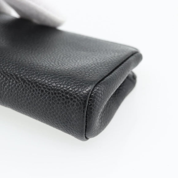 CHANEL COCO Mark Pouch Caviar Skin Black Gold CC Auth 181481